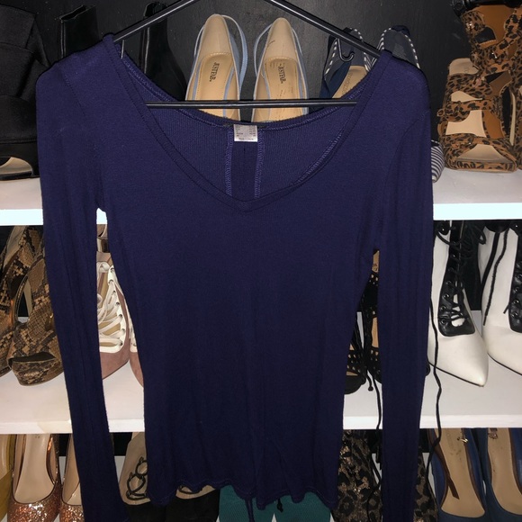 Venus size XS navy blue long sleeve shirt with back tie - Picture 2 of 4